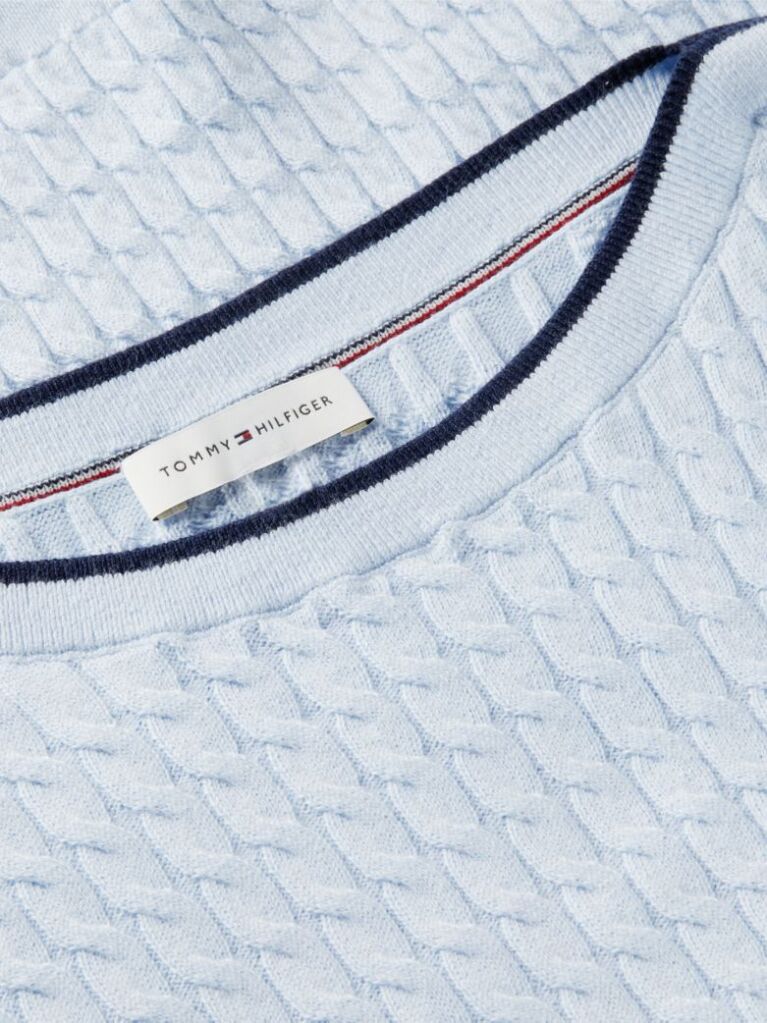 Blue Cable Knit Boat Neck Short Sleeve Jumper  Women