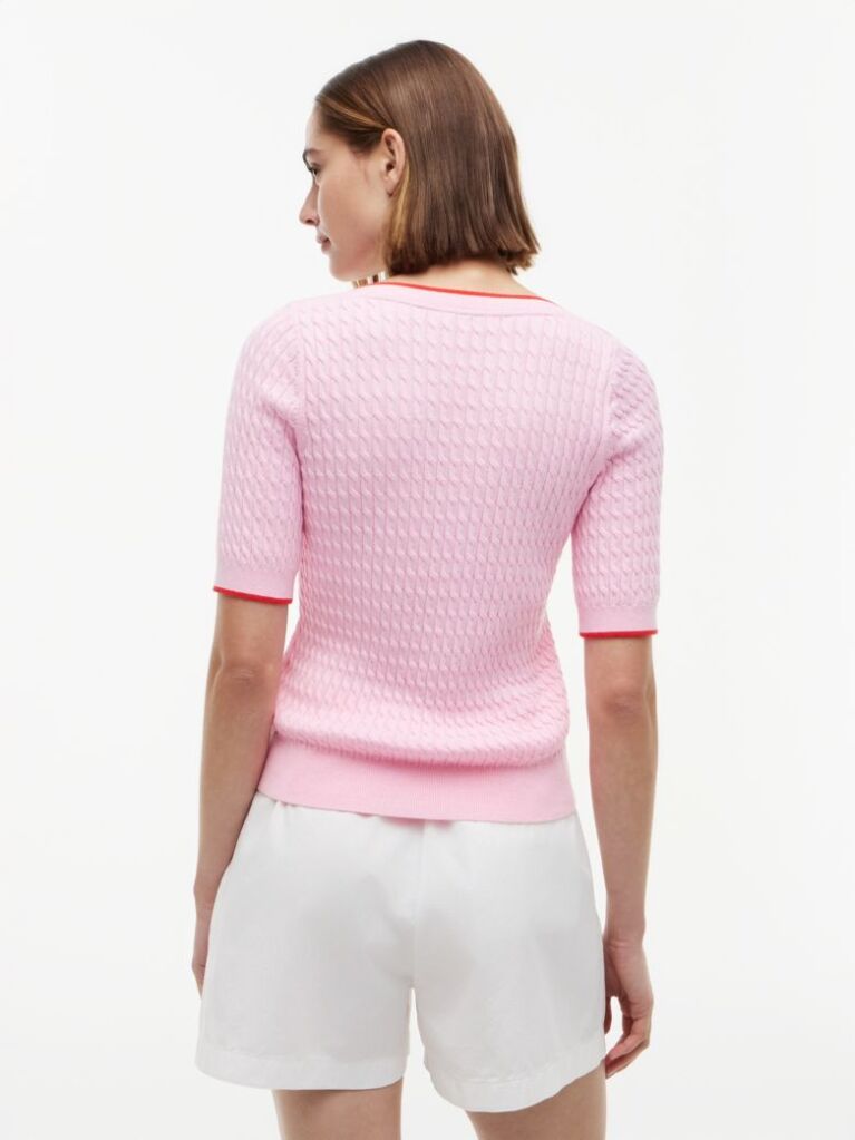 Pink Cable Knit Boat Neck Short Sleeve Jumper  Women