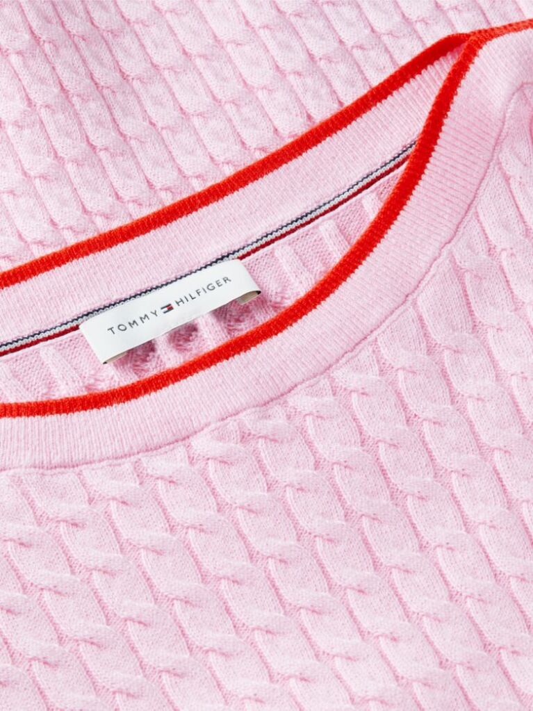 Pink Cable Knit Boat Neck Short Sleeve Jumper  Women