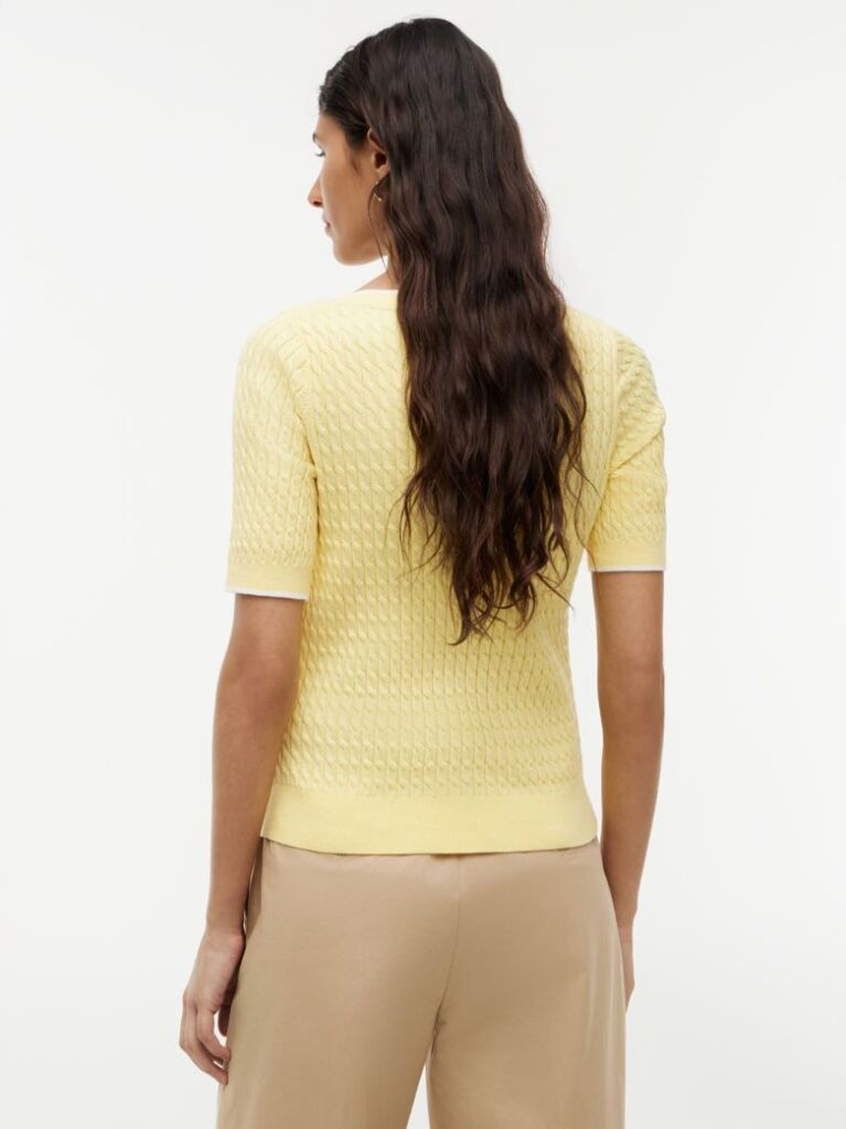 Yellow Cable Knit Boat Neck Short Sleeve Jumper  Women