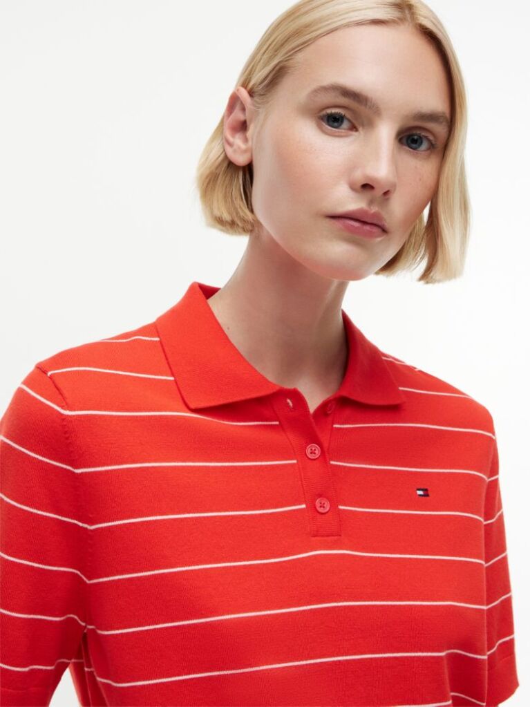 Red Boxy Fit Jersey Polo Shirt  Women