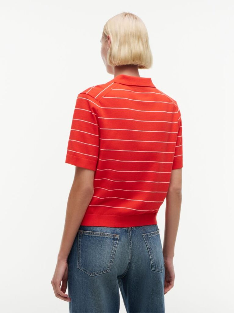 Red Boxy Fit Jersey Polo Shirt  Women
