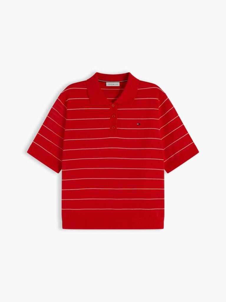Red Boxy Fit Jersey Polo Shirt  Women