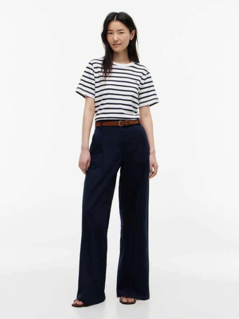 Blue Logo Embroidery Wide Leg Chinos  Women