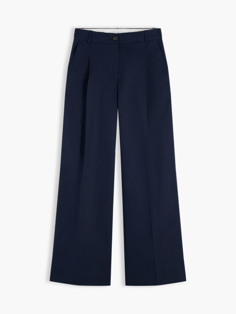 Blue Logo Embroidery Wide Leg Chinos  Women