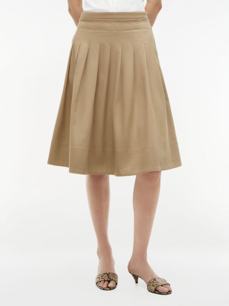 Beige Pleated Midi Chino Skirt  Women