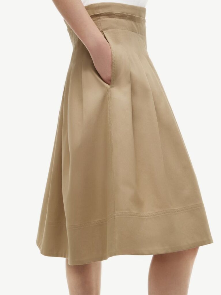 Beige Pleated Midi Chino Skirt  Women