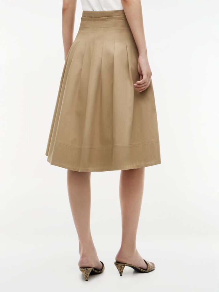 Beige Pleated Midi Chino Skirt  Women