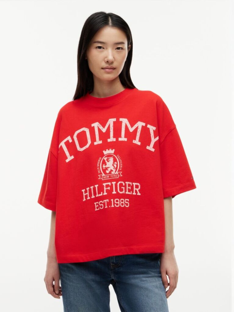 Red Crest Relaxed Oversized T-Shirt  Women