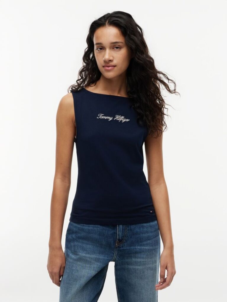 Blue Slim Boat Neck Tank Top  Women