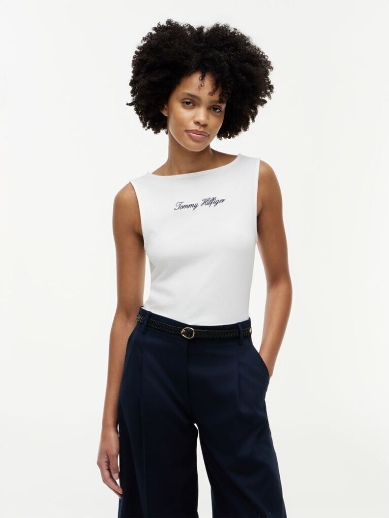 White Slim Boat Neck Tank Top  Women