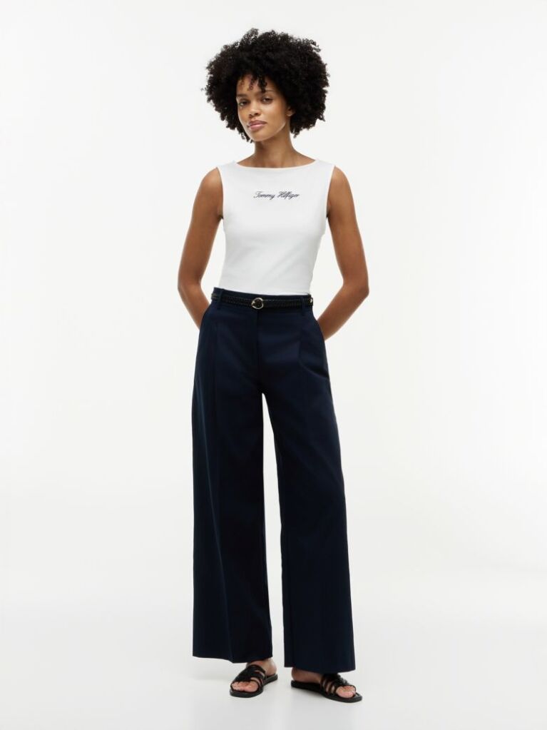 White Slim Boat Neck Tank Top  Women