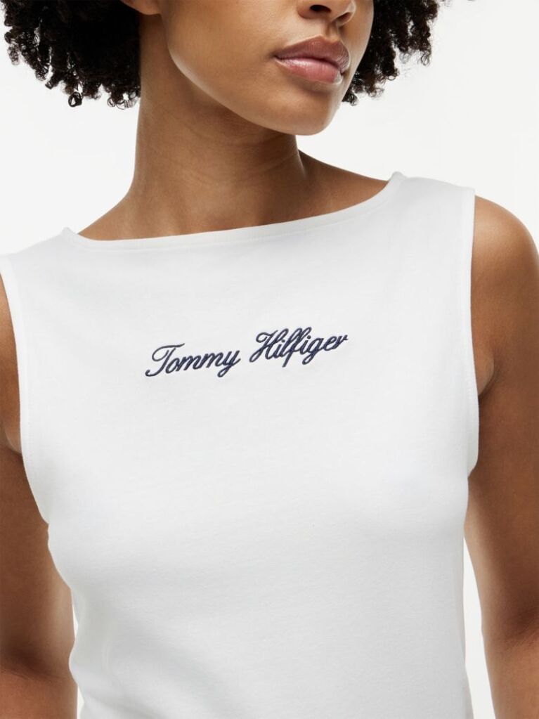 White Slim Boat Neck Tank Top  Women