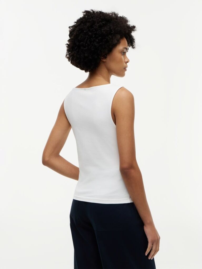 White Slim Boat Neck Tank Top  Women