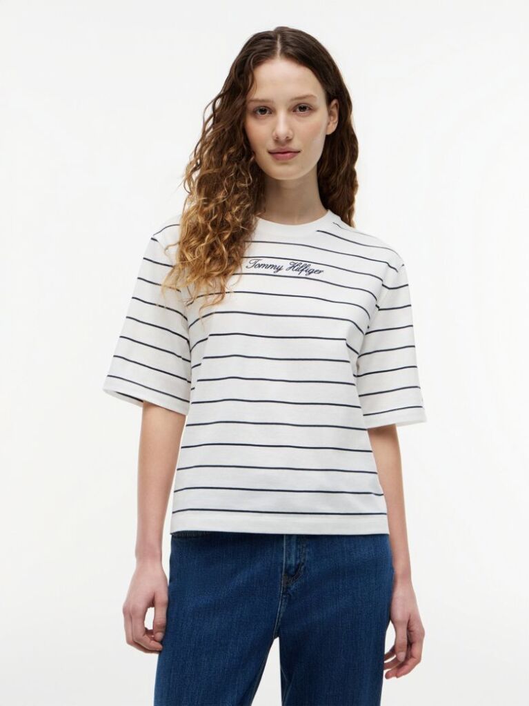 Multi Logo Embroidery Relaxed Crew Neck T-Shirt  Women