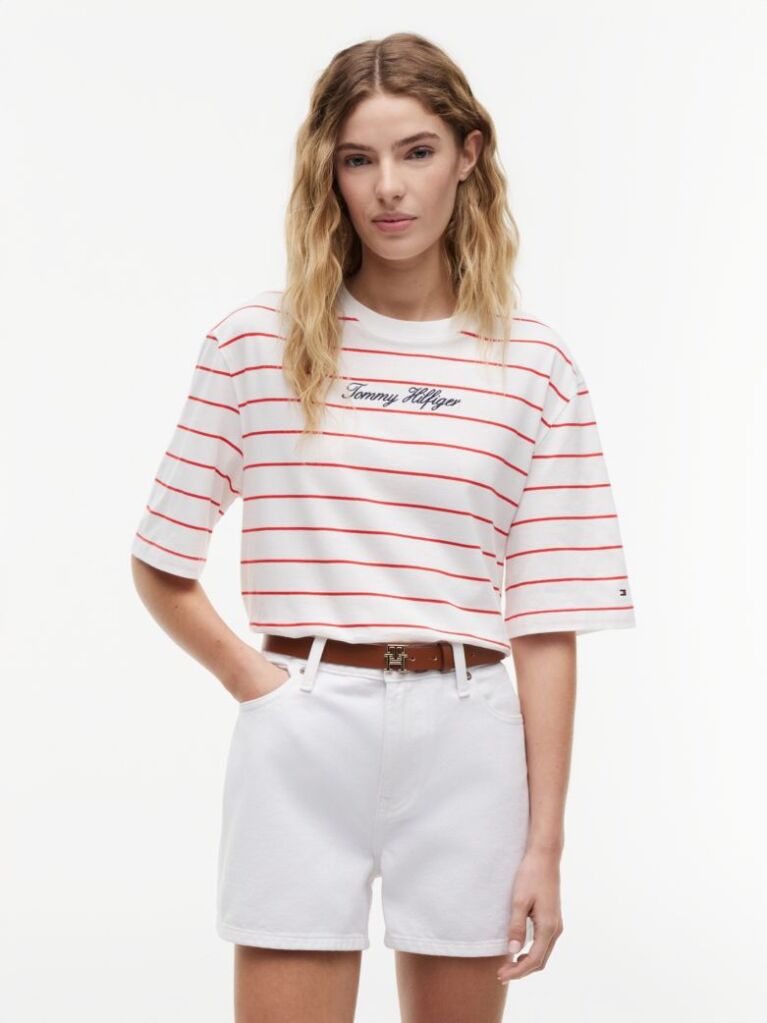 Multi Logo Embroidery Relaxed Crew Neck T-Shirt  Women