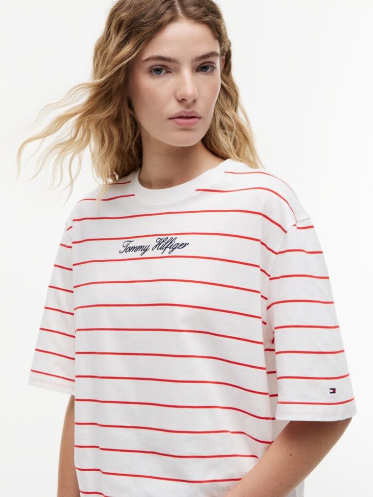 Multi Logo Embroidery Relaxed Crew Neck T-Shirt  Women