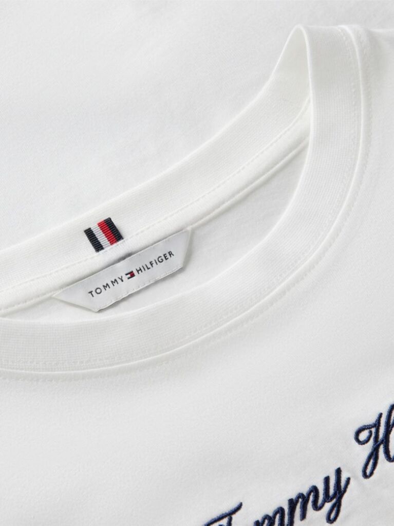 White Logo Embroidery Relaxed Crew Neck T-Shirt  Women