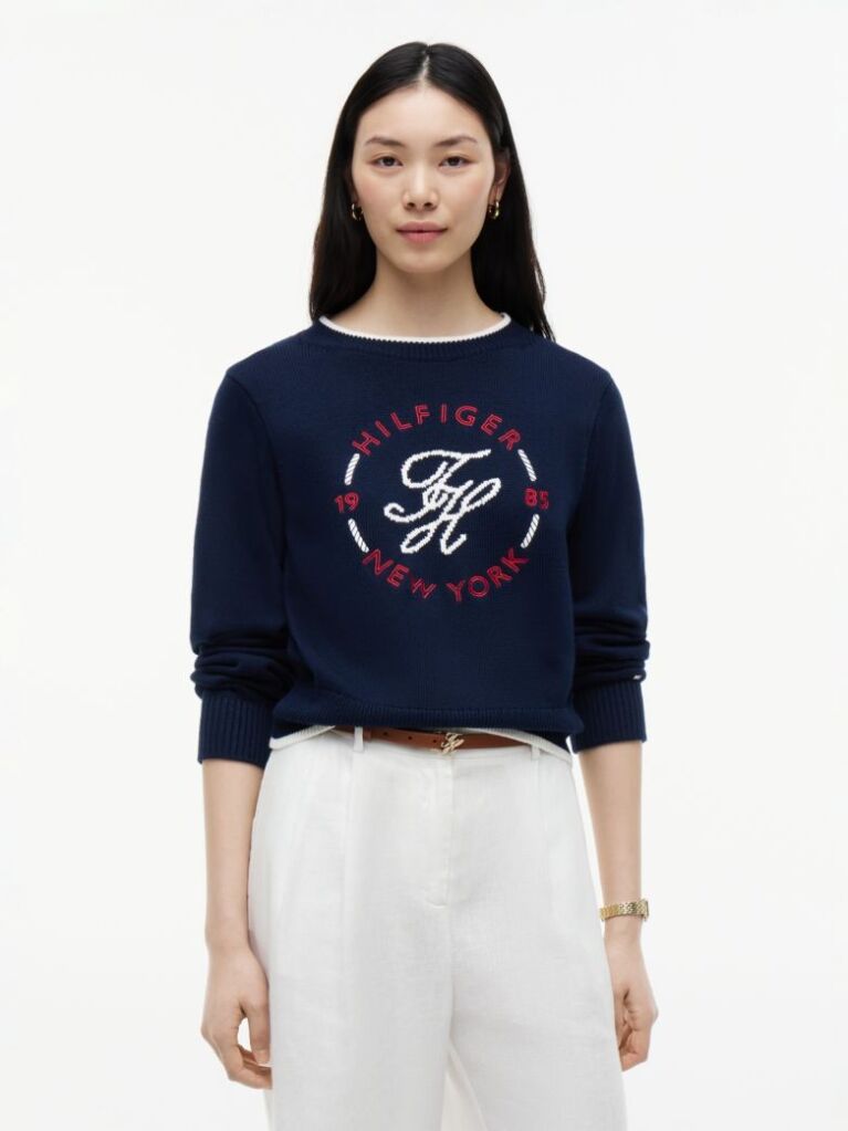 Blue Logo Embroidery Relaxed Crew Neck Jumper  Women