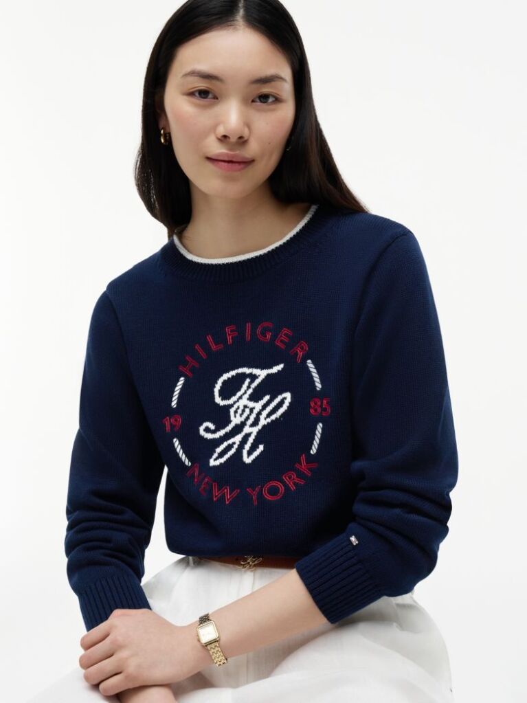 Blue Logo Embroidery Relaxed Crew Neck Jumper  Women