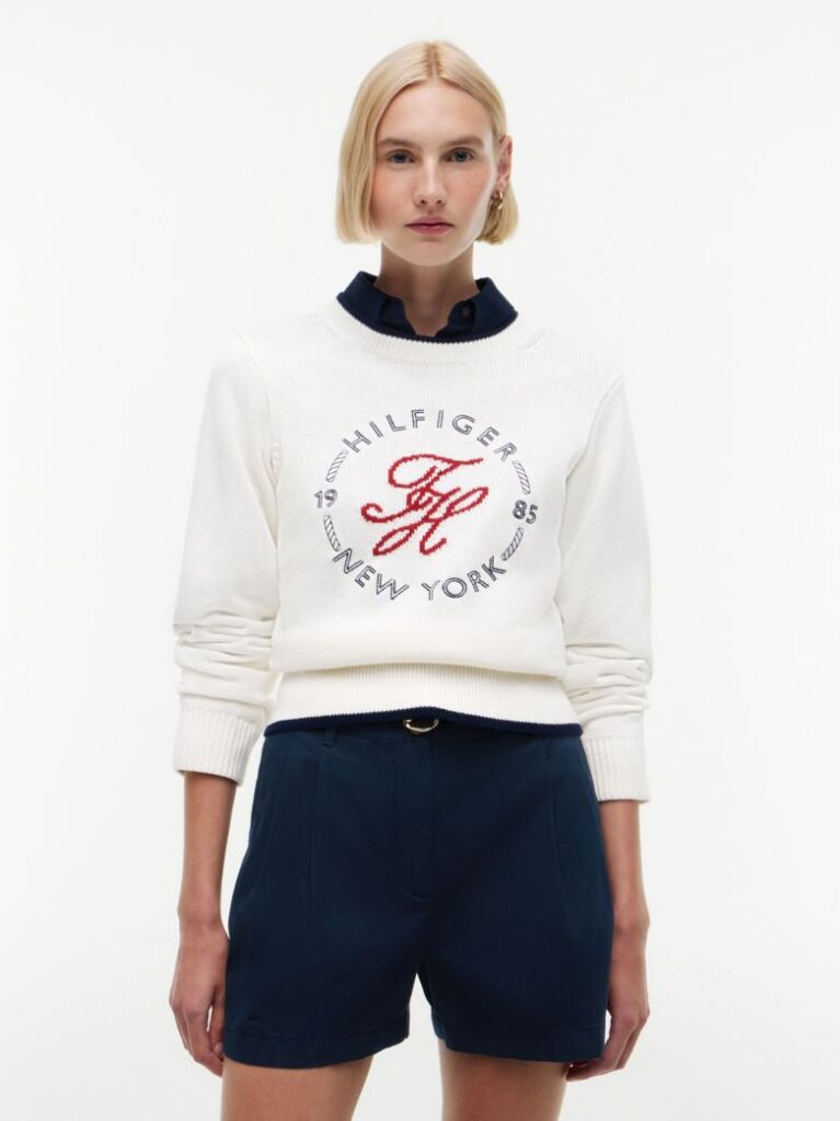 Beige Logo Embroidery Relaxed Crew Neck Jumper  Women