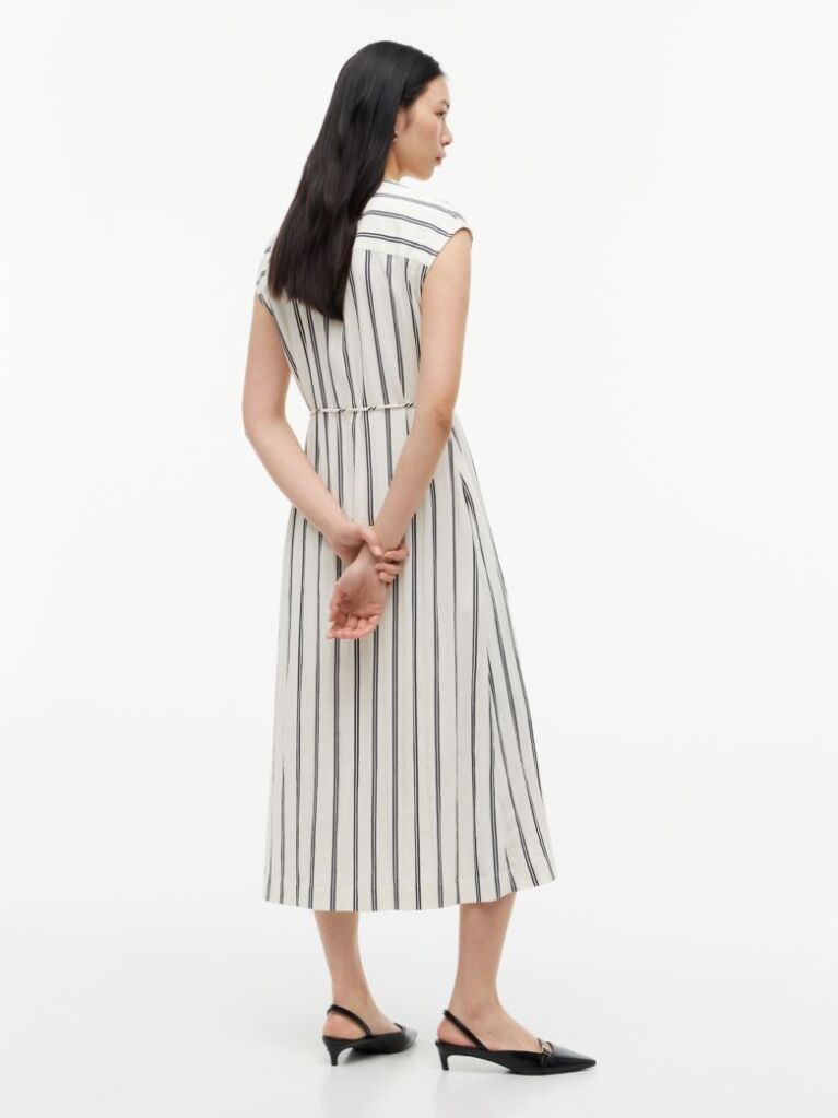 Multi Gold-Tone Button Stripe Midi Dress  Women