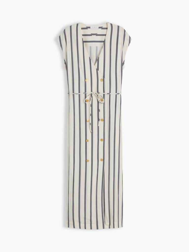 Multi Gold-Tone Button Stripe Midi Dress  Women
