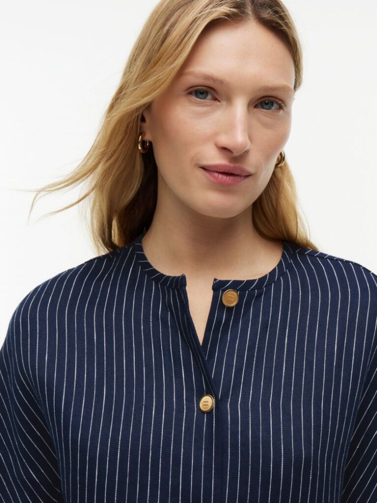 Multi Relaxed Gold-Tone Button Pinstripe Blouse  Women