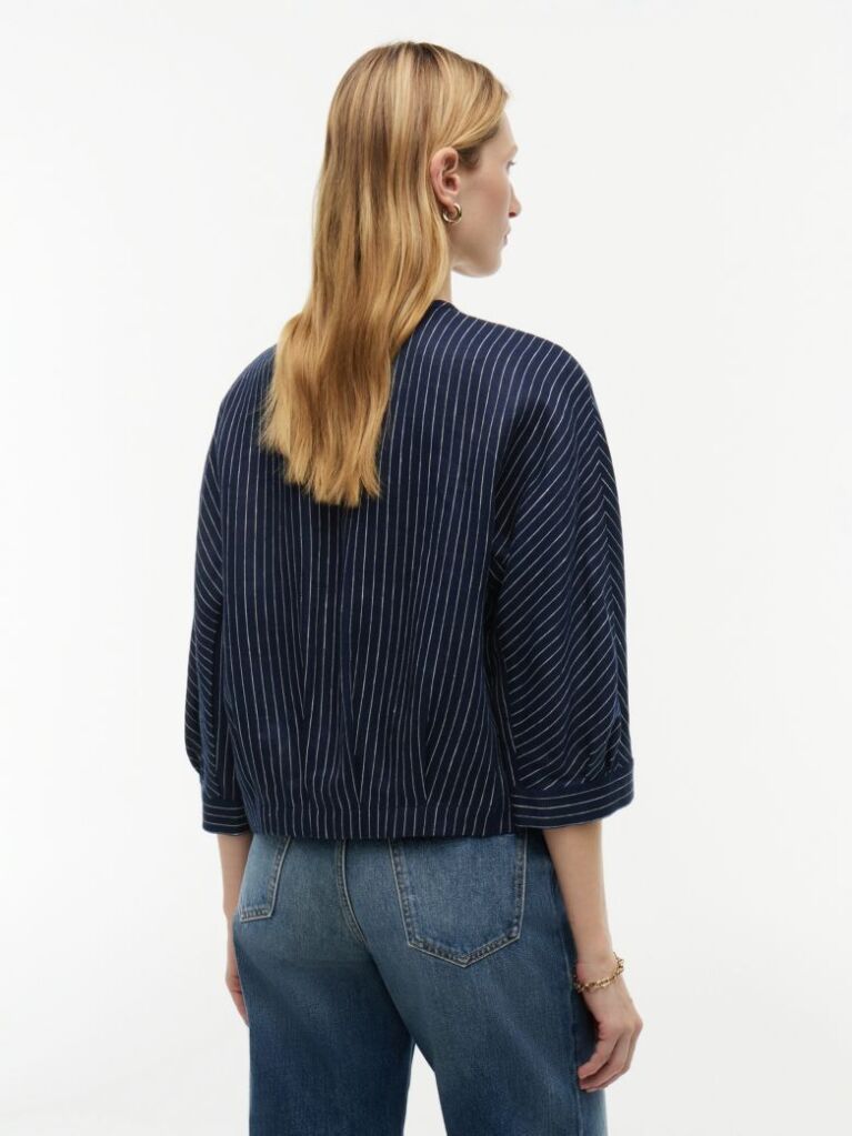 Multi Relaxed Gold-Tone Button Pinstripe Blouse  Women
