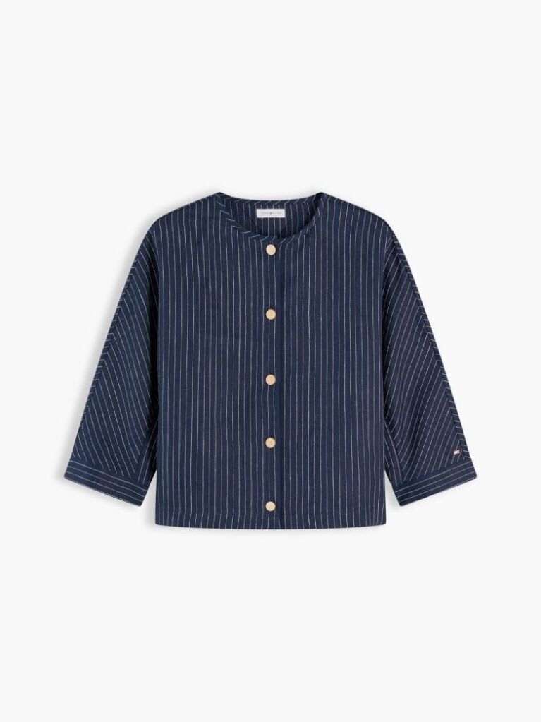 Multi Relaxed Gold-Tone Button Pinstripe Blouse  Women