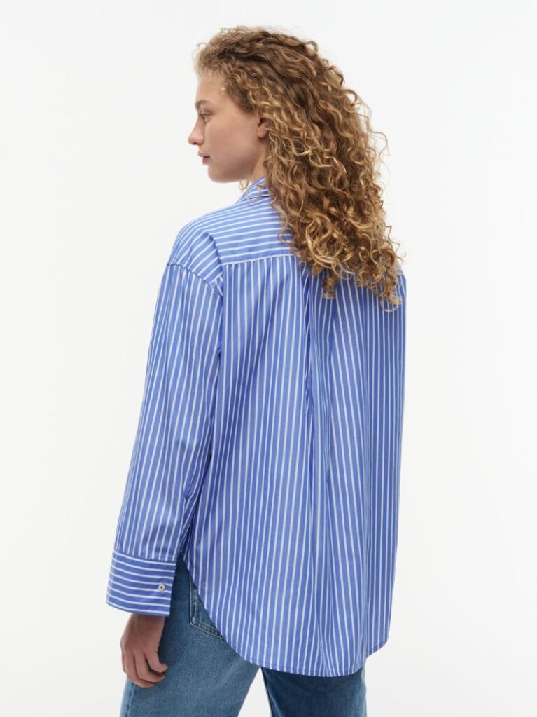 Multi Oversized Fit Stripe Shirttail Hem Poplin Shirt  Women