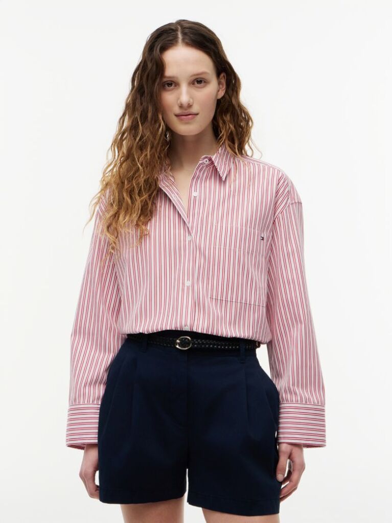 Multi Oversized Fit Flag Embroidery Poplin Shirt  Women