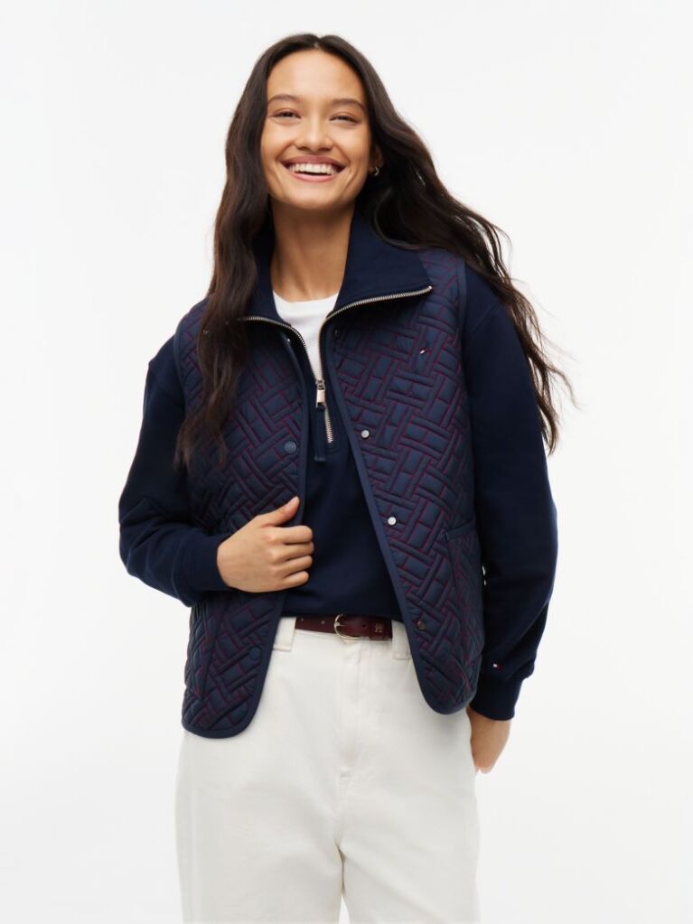 Blue Padded Flag Quilted Sleeveless Liner  Women