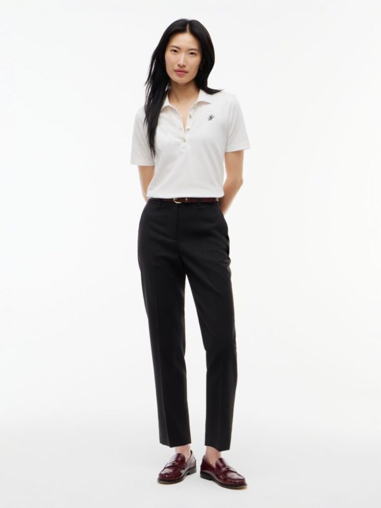 Black Wool Blend Slim Straight Leg Trousers  Women