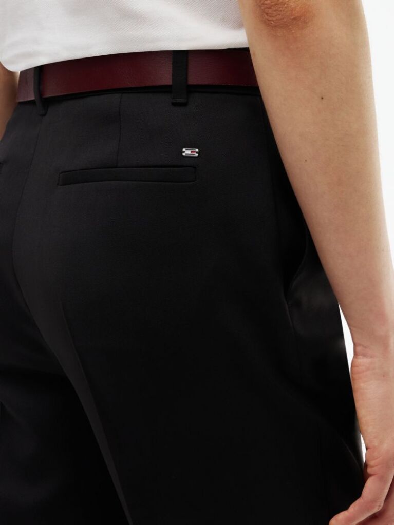 Black Wool Blend Slim Straight Leg Trousers  Women