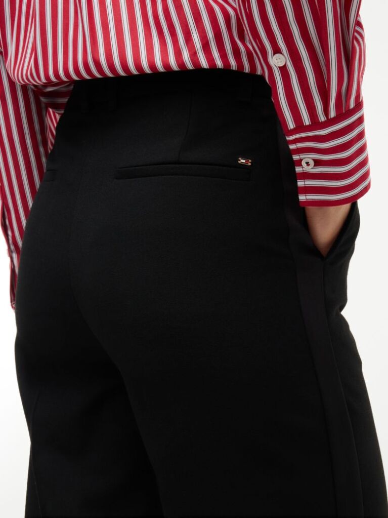 Black Straight Wide Leg Tuxedo Trousers  Women