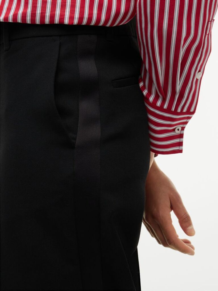 Black Straight Wide Leg Tuxedo Trousers  Women
