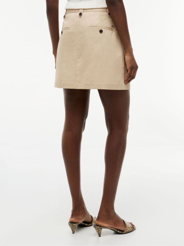 Beige Pleated Twill Chino Mini Skirt  Women