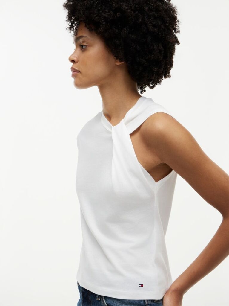 White Knot Textured Jersey Sleeveless Top  Women