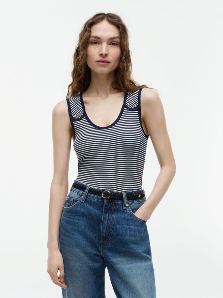 Multi Gold-Tone Button Ribbed Tank Top  Women
