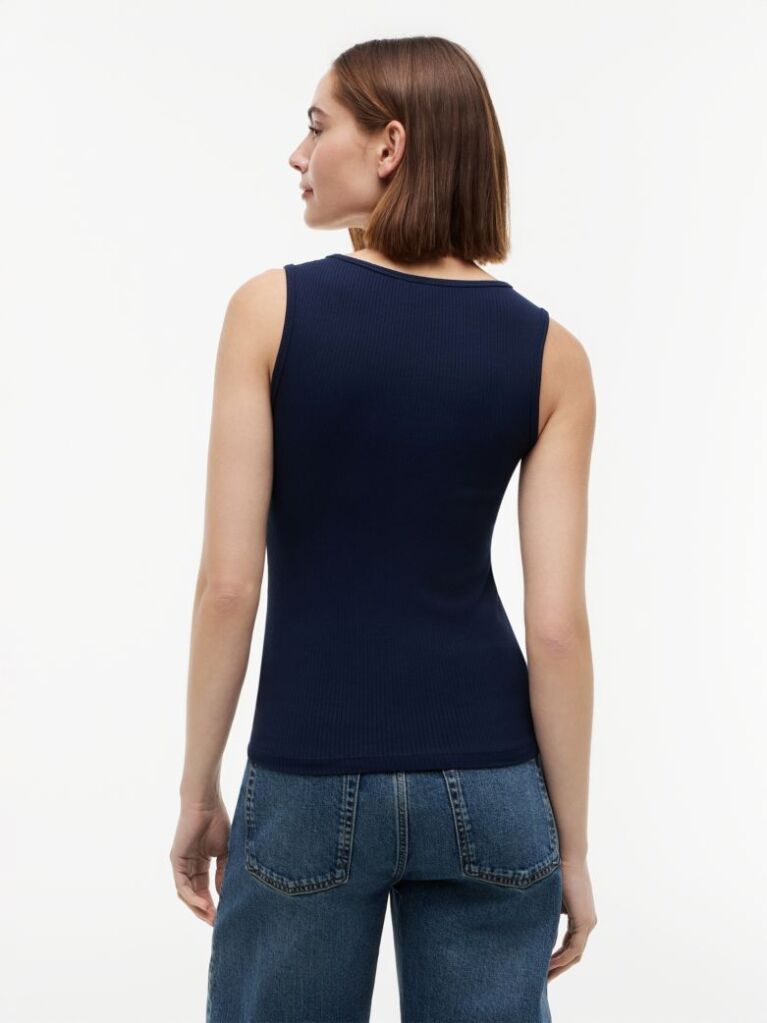 Blue Gold-Tone Button Ribbed Tank Top  Women