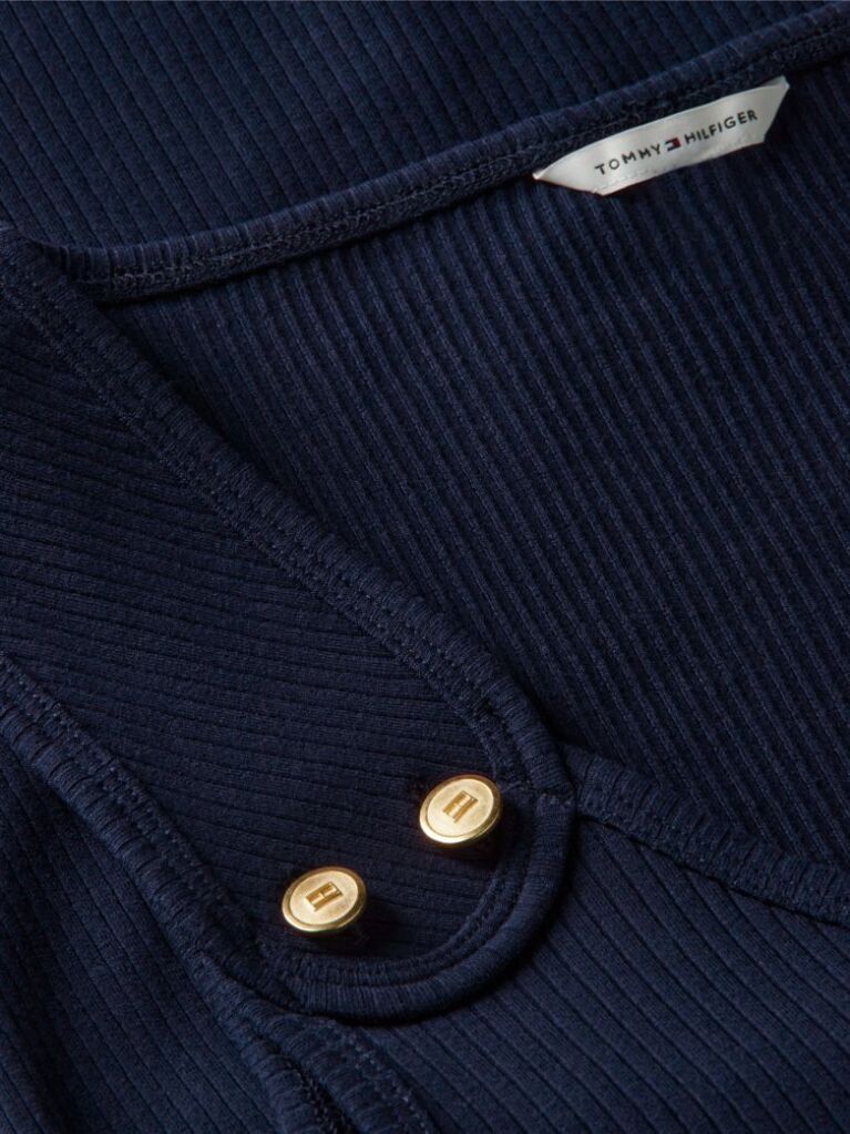 Blue Gold-Tone Button Ribbed Tank Top  Women