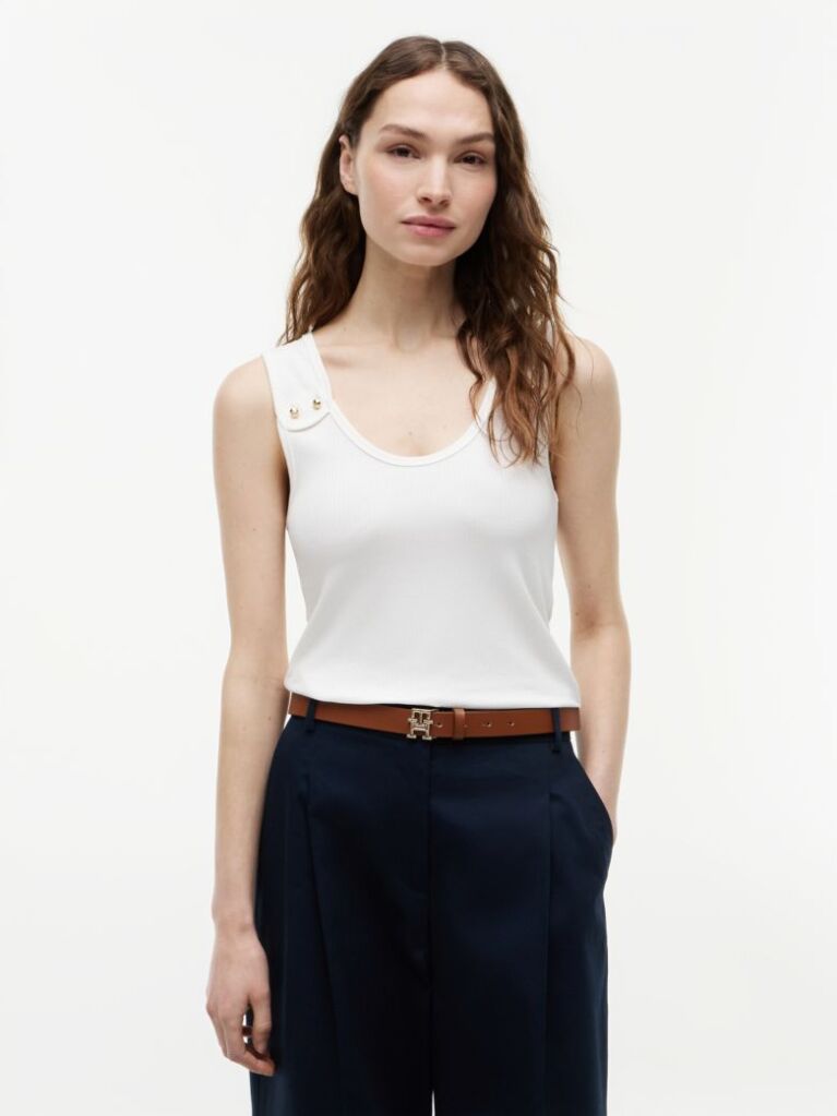 White Gold-Tone Button Ribbed Tank Top  Women