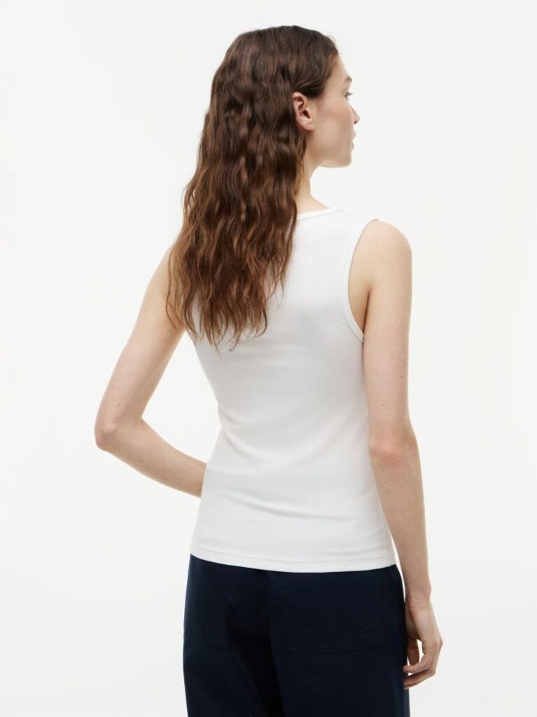White Gold-Tone Button Ribbed Tank Top  Women