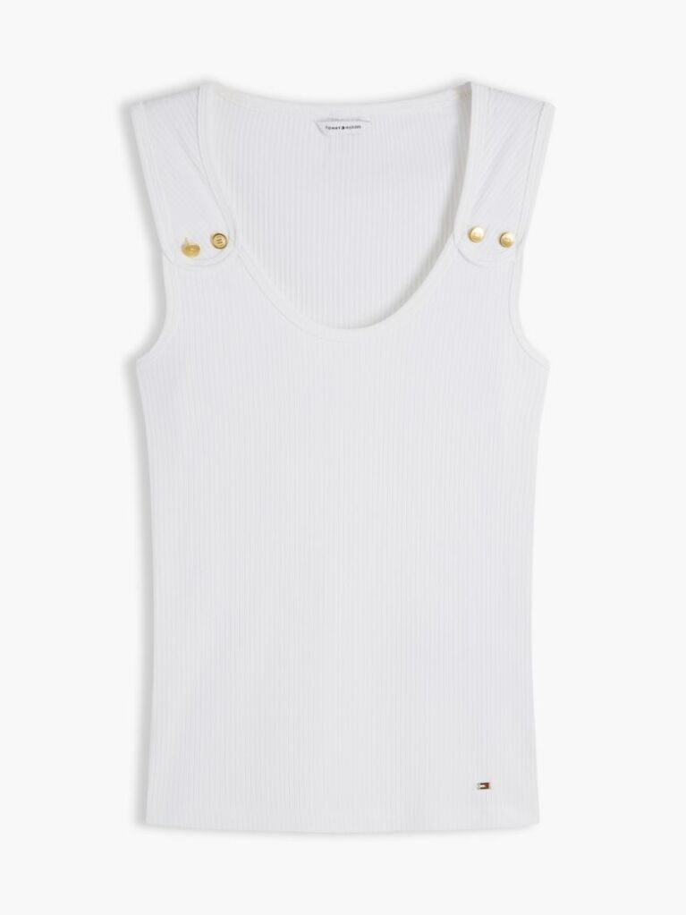 White Gold-Tone Button Ribbed Tank Top  Women