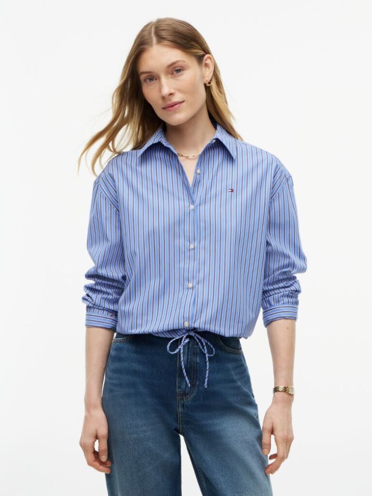 Blue Relaxed Fit Drawstring Hem Shirt  Women
