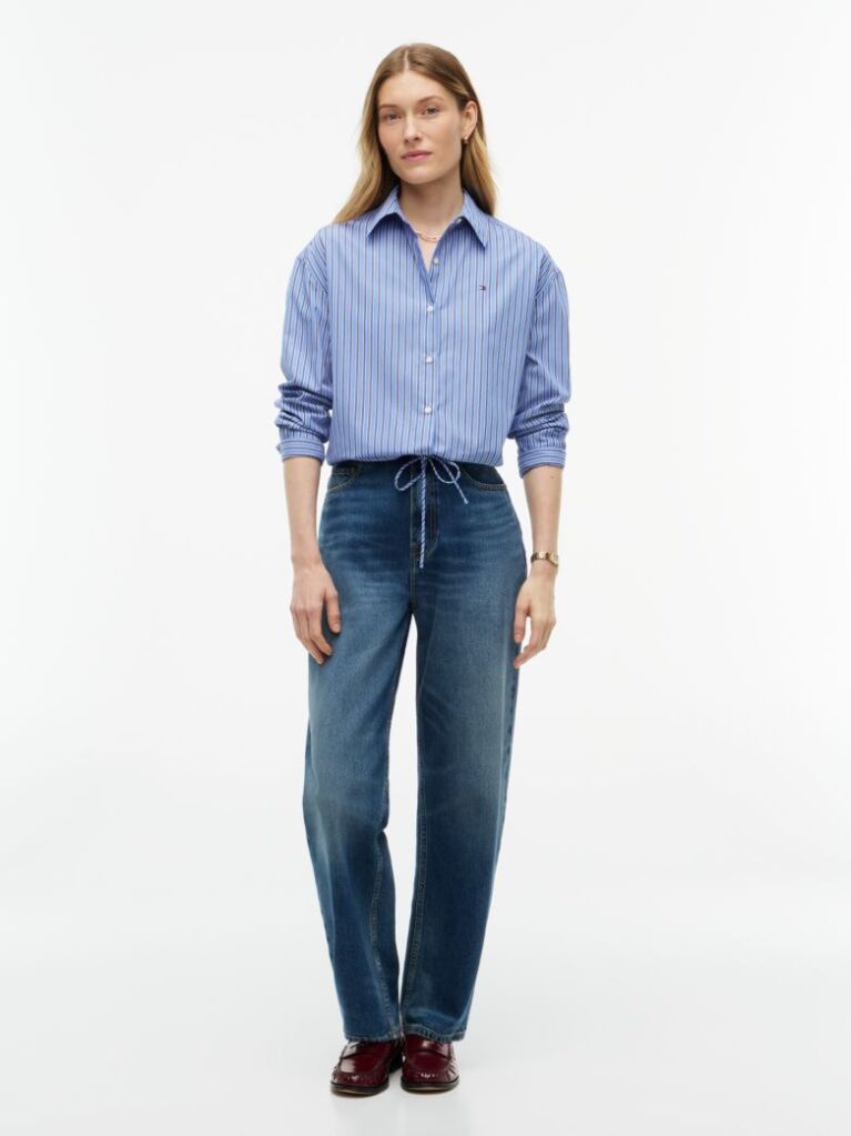 Blue Relaxed Fit Drawstring Hem Shirt  Women