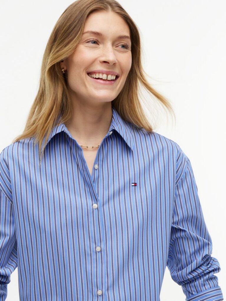 Blue Relaxed Fit Drawstring Hem Shirt  Women