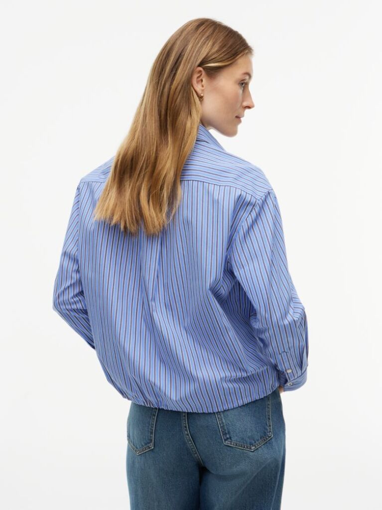 Blue Relaxed Fit Drawstring Hem Shirt  Women