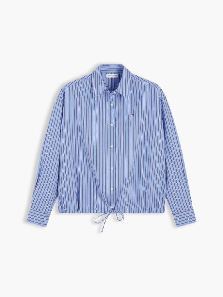 Blue Relaxed Fit Drawstring Hem Shirt  Women